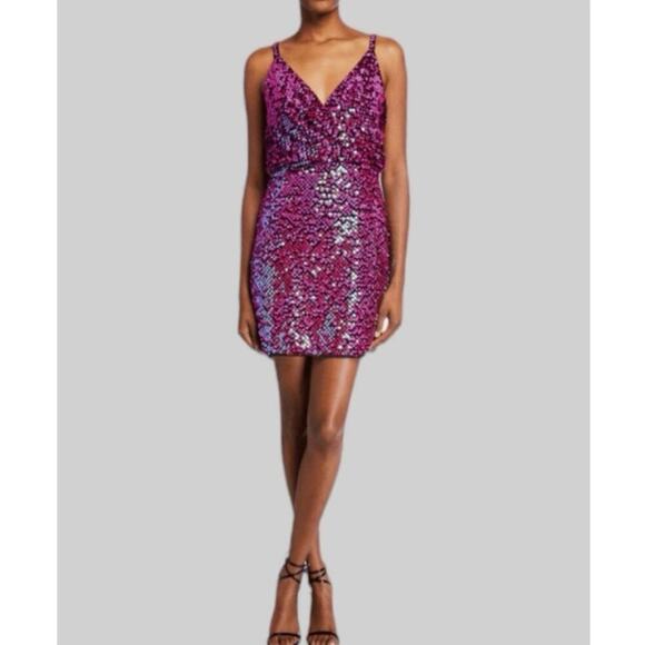 SHO by Tadashi Shoji Hot Pink Sequin Surplice Neck Bodycon Mini dress - Picture 1 of 5